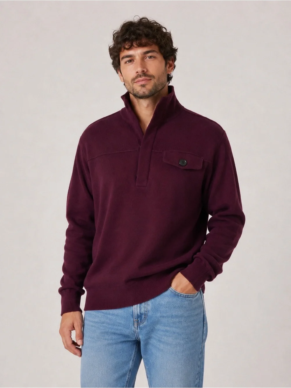 Banana Republic Merino Zip-Front Pullover in Plum
